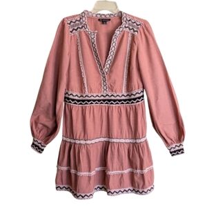 INC International Concepts Ice Latte Dress Boho Cottagecore Tiered Crochet Trim